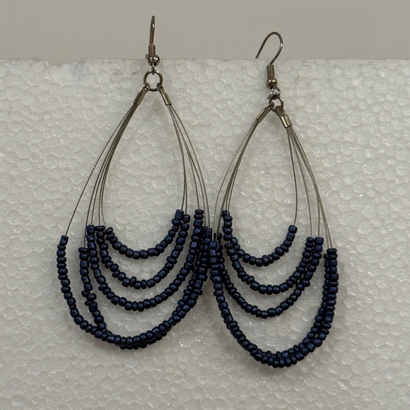 Jewelry - Blue & Grey Colored Beaded Dangle Earrings Women's